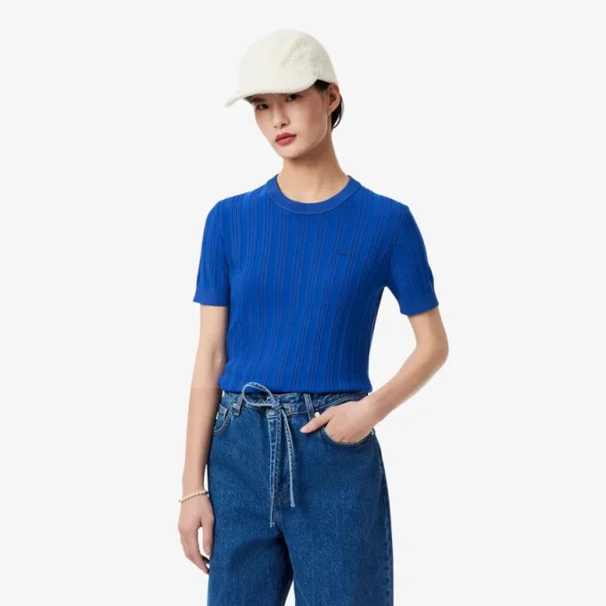Pull à manches courtes en maille côtelée pour femme Pull à manches courtes en maille côtelée pour femme