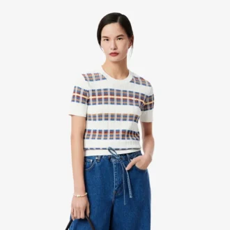 Pull à manches courtes en maille côtelée pour femme