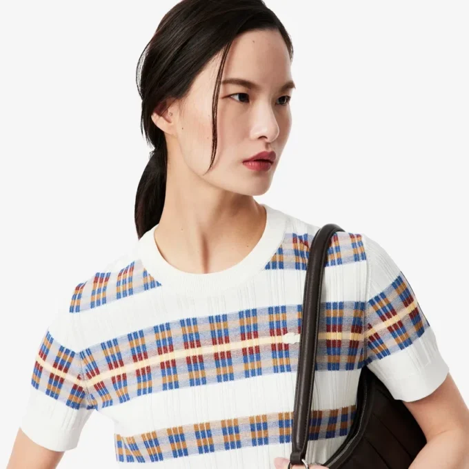 Pull à manches courtes en maille côtelée pour femme Pull à manches courtes en maille côtelée pour femme