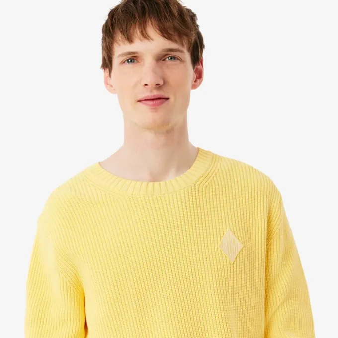 Pull orné d&rsquo;un badge en maille côtelée perlé