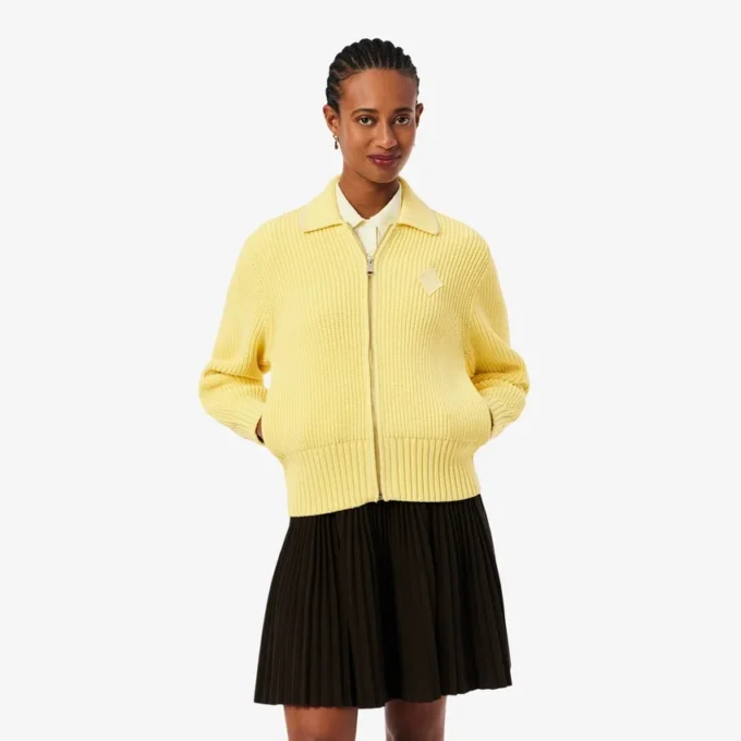 Pull zippé avec badge en coton Pull zippé avec badge en coton