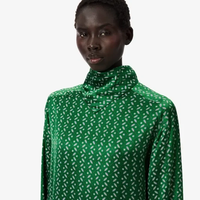 Robe à col foulard en satin imprimé Runway