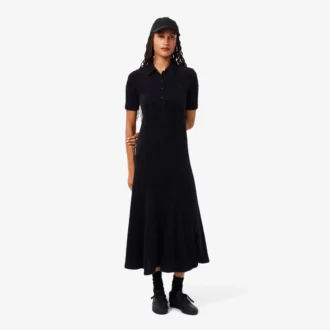 Robe à col polo en maille côtelée duveteuse pour femme