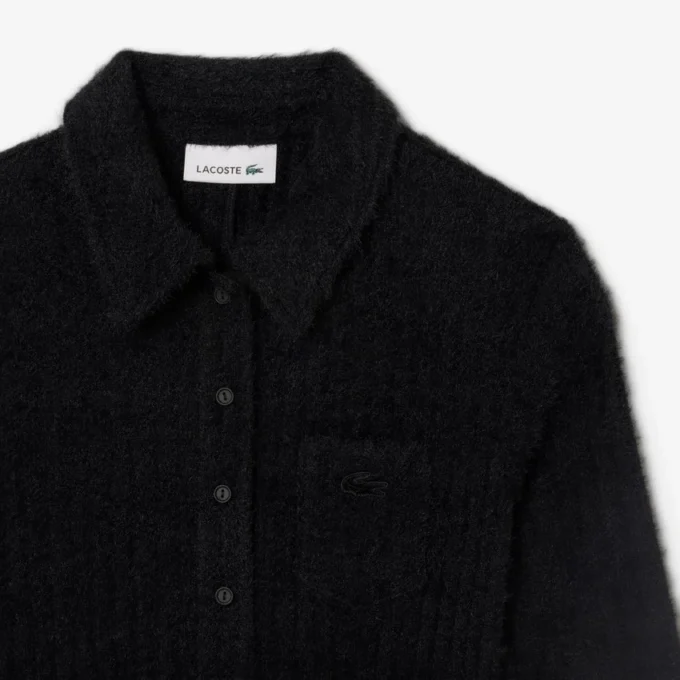 Robe à col polo en maille côtelée duveteuse pour femme