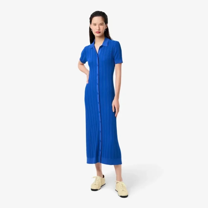 Robe à col polo en maille côtelée pour femme