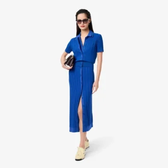 Robe à col polo en maille côtelée pour femme