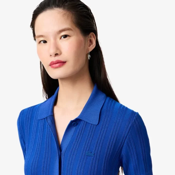 Robe à col polo en maille côtelée pour femme