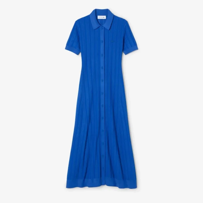 Robe à col polo en maille côtelée pour femme