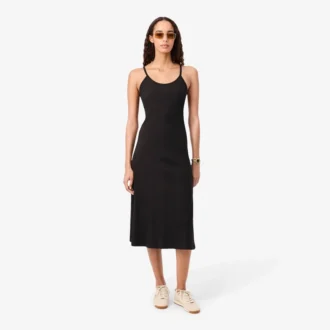 Robe longue à bretelles en coton côtelé