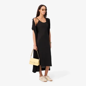 Robe longue à bretelles en coton côtelé