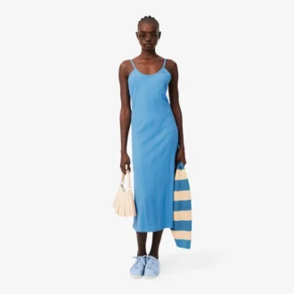Robe longue à bretelles en coton côtelé