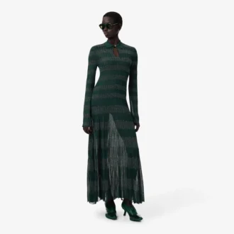 Robe longue à col polo et motif pointelle