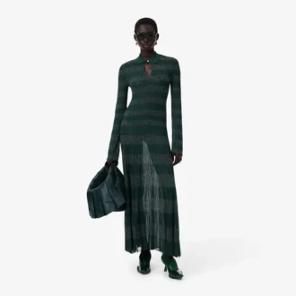 Robe longue à col polo et motif pointelle