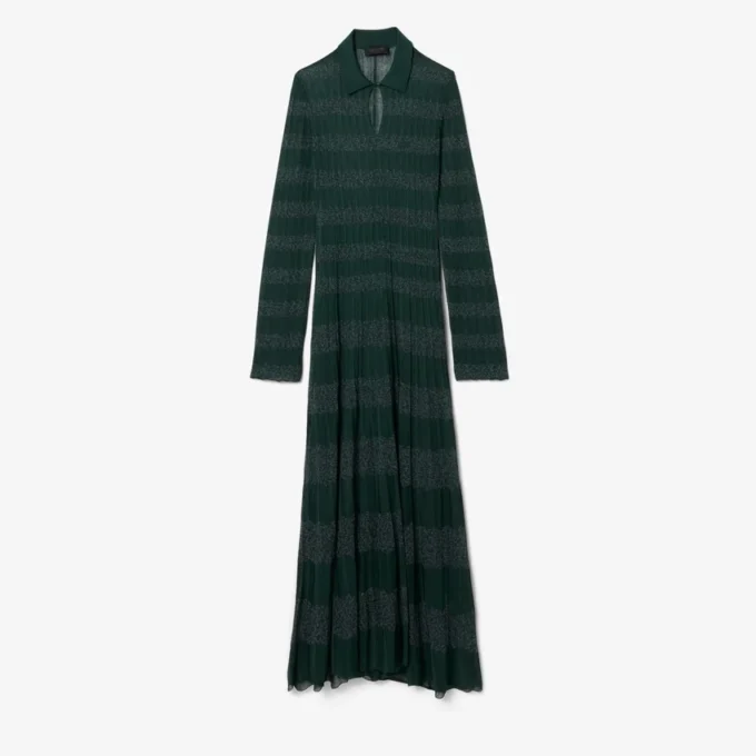 Robe longue à col polo et motif pointelle Robe longue à col polo et motif pointelle