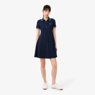 Robe patineuse à col polo stretch pour femme