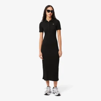 Robe polo longue en coton côtelé pour femme