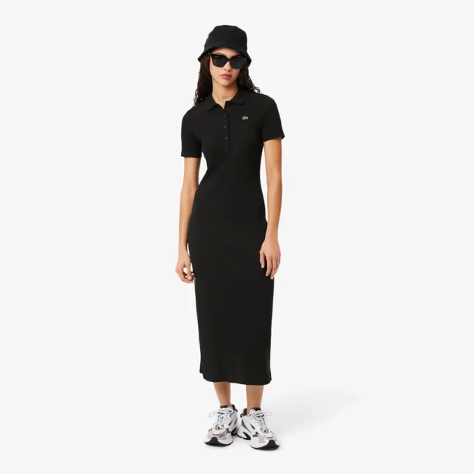 Robe polo longue en coton côtelé pour femme Robe polo longue en coton côtelé pour femme