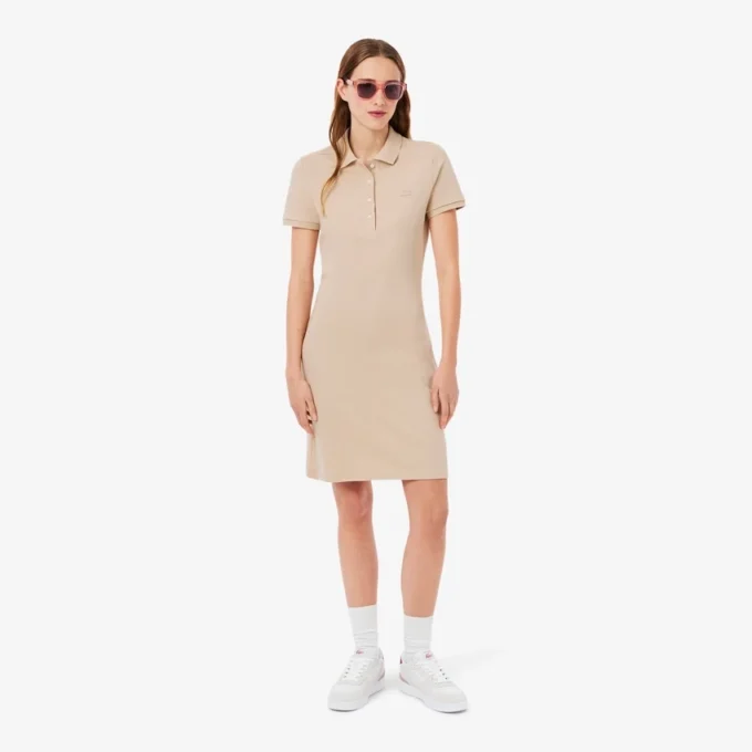 Robe polo mini en piqué stretch slim fit pour femme Robe polo mini en piqué stretch slim fit pour femme