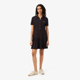 Robe polo plissée en piqué stretch