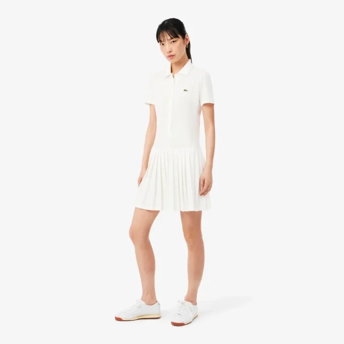 Robe polo plissée en piqué stretch