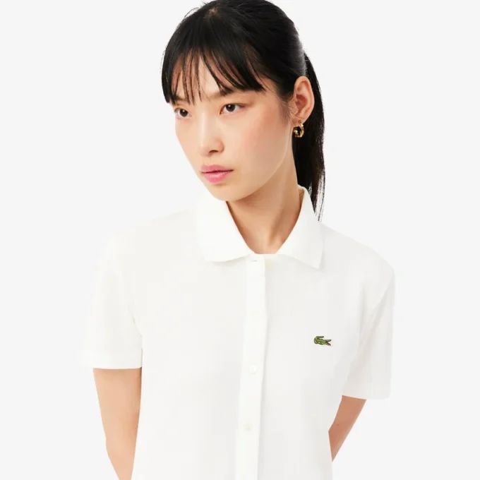 Robe polo plissée en piqué stretch