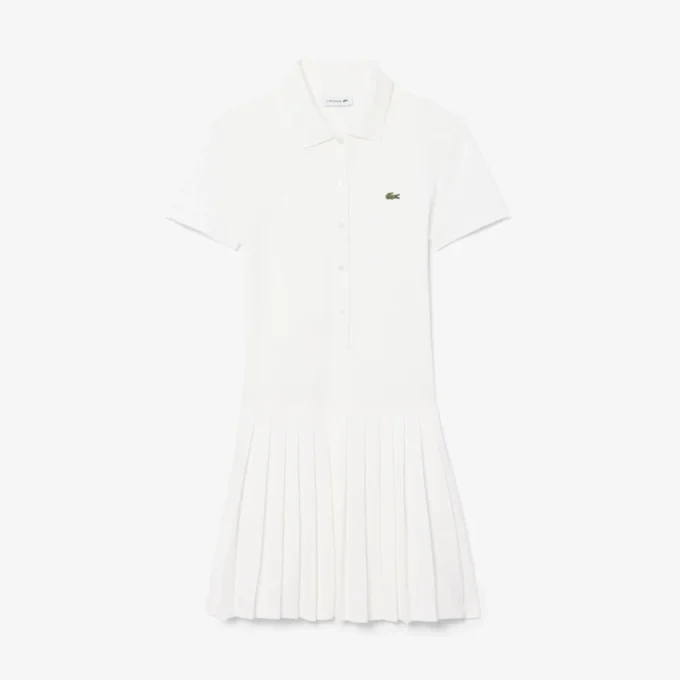 Robe polo plissée en piqué stretch