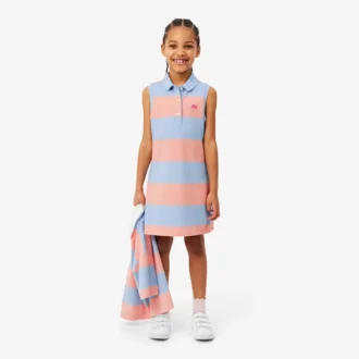 Robe polo sans manches à rayures en petit piqué