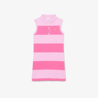 Robe polo sans manches à rayures en petit piqué