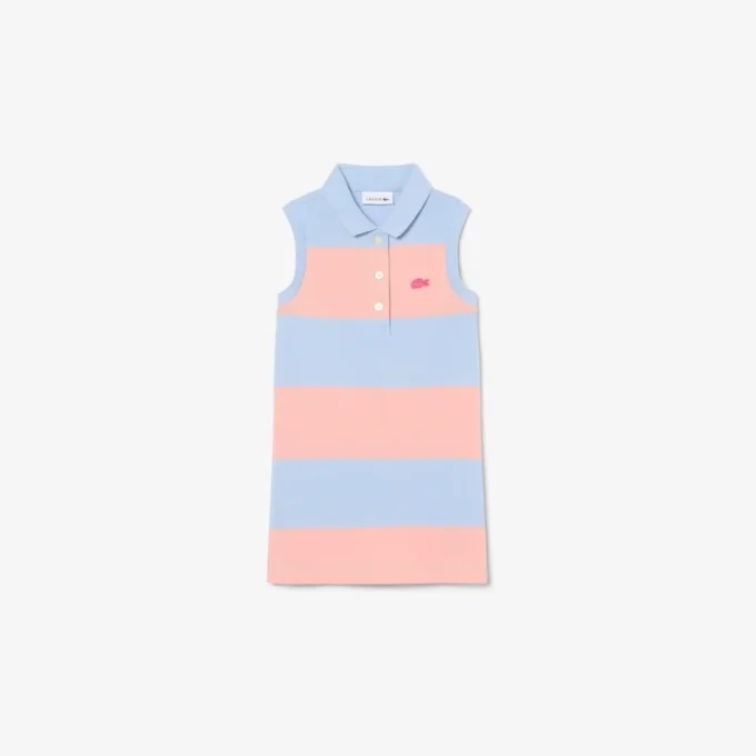 Robe polo sans manches à rayures en Petit Piqué