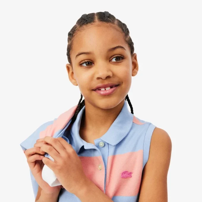 Robe polo sans manches à rayures en petit piqué Robe polo sans manches à rayures en petit piqué