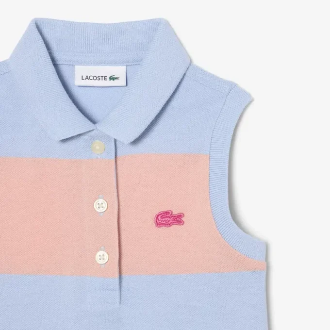 Robe polo sans manches à rayures en Petit Piqué