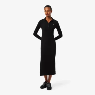 Robe slim en coton côtelé à col polo pour femme
