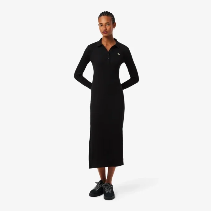 Robe slim en coton côtelé à col polo pour femme Robe slim en coton côtelé à col polo pour femme