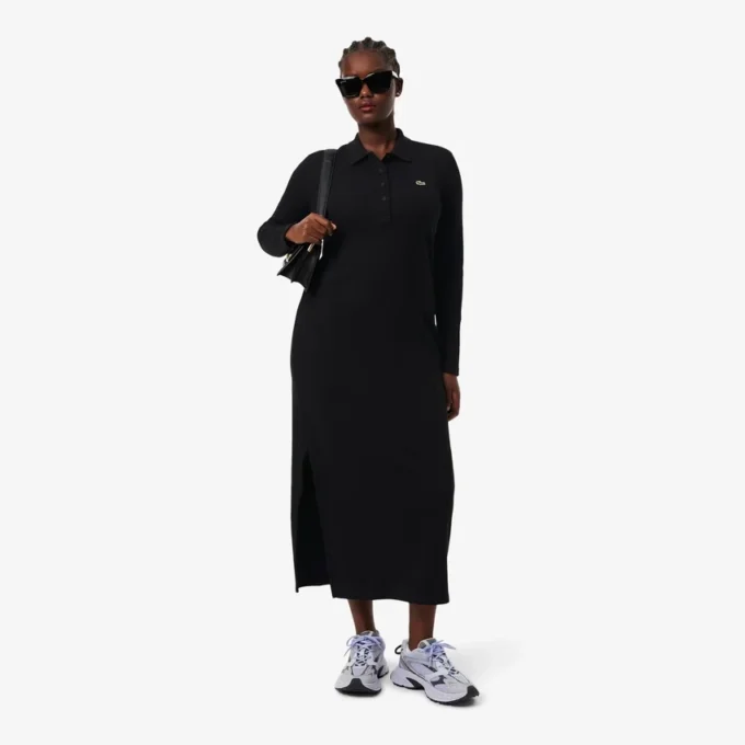 Robe slim en coton côtelé à col polo pour femme Robe slim en coton côtelé à col polo pour femme