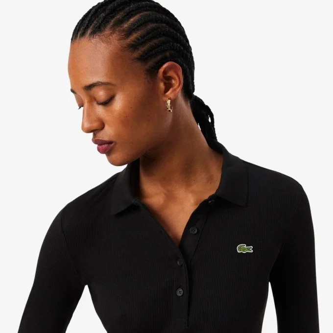 Robe slim en coton côtelé à col polo pour femme Robe slim en coton côtelé à col polo pour femme