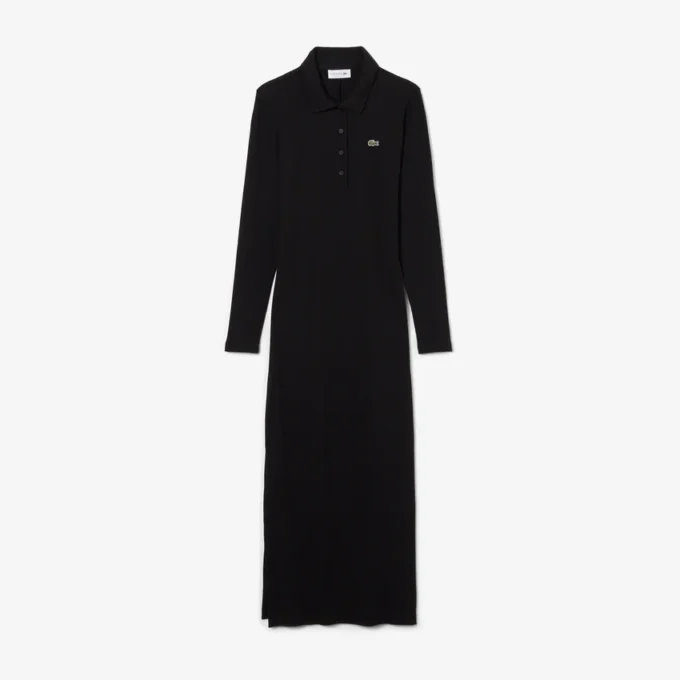 Robe slim en coton côtelé à col polo pour femme Robe slim en coton côtelé à col polo pour femme
