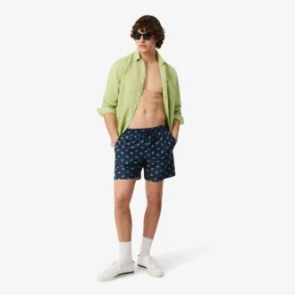 Short de bain mi-long à imprimé crocodile