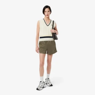 Short en jersey satiné à rayures pointelles pour femme