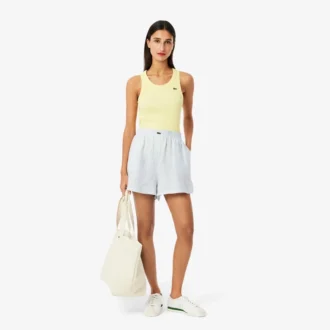 Short en lin rayé coupe décontractée pour femme
