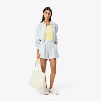 Short en lin rayé coupe décontractée pour femme