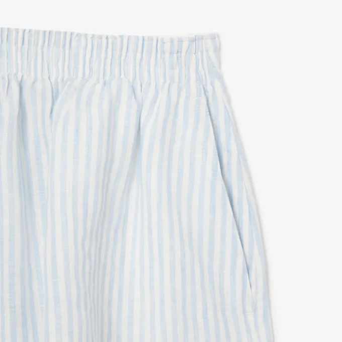 Short en lin rayé coupe décontractée pour femme Short en lin rayé coupe décontractée pour femme