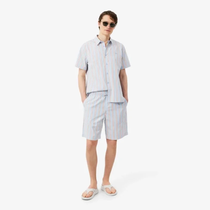 Short en popeline de coton rayé Short en popeline de coton rayé