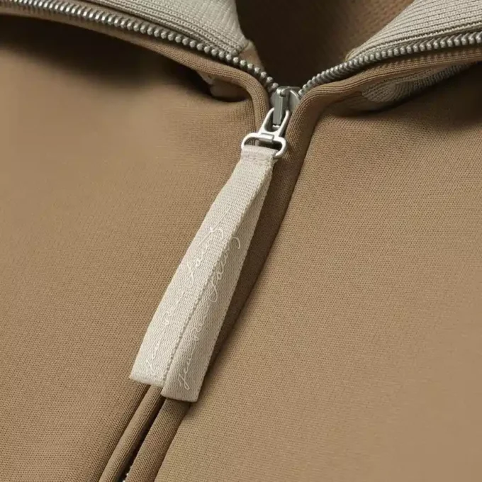 Sweats à col montant et fermeture éclair avec badge, inspirés des défilés