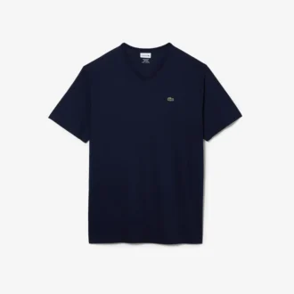 T-shirt en coton à col en V côtelé pour homme, coupe longue