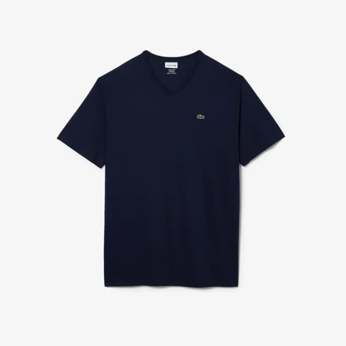 T-shirt en coton à col en V côtelé pour homme, coupe longue T-shirt en coton à col en V côtelé pour homme, coupe longue