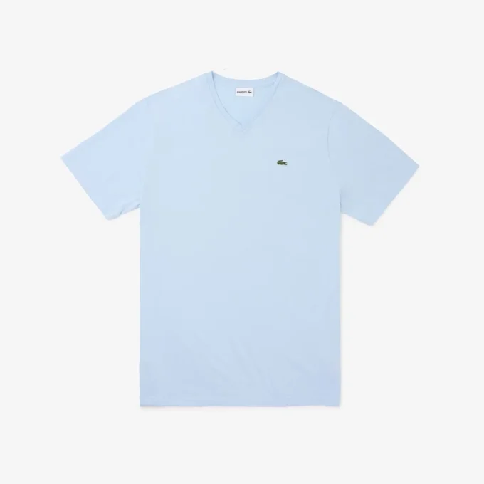 T-shirt en coton à col en V côtelé pour homme, coupe longue T-shirt en coton à col en V côtelé pour homme, coupe longue