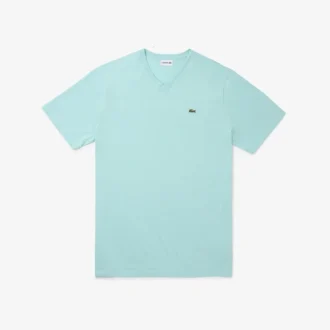 T-shirt en coton à col en V côtelé pour homme, coupe longue