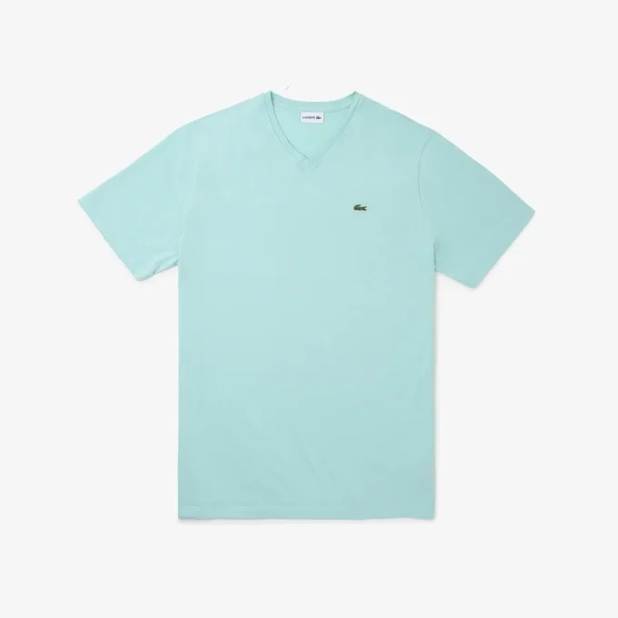 T-shirt en coton à col en V côtelé pour homme, coupe longue T-shirt en coton à col en V côtelé pour homme, coupe longue