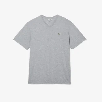 T-shirt en coton à col en V côtelé pour homme, coupe longue
