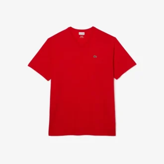 T-shirt en coton à col en V côtelé pour homme, coupe longue